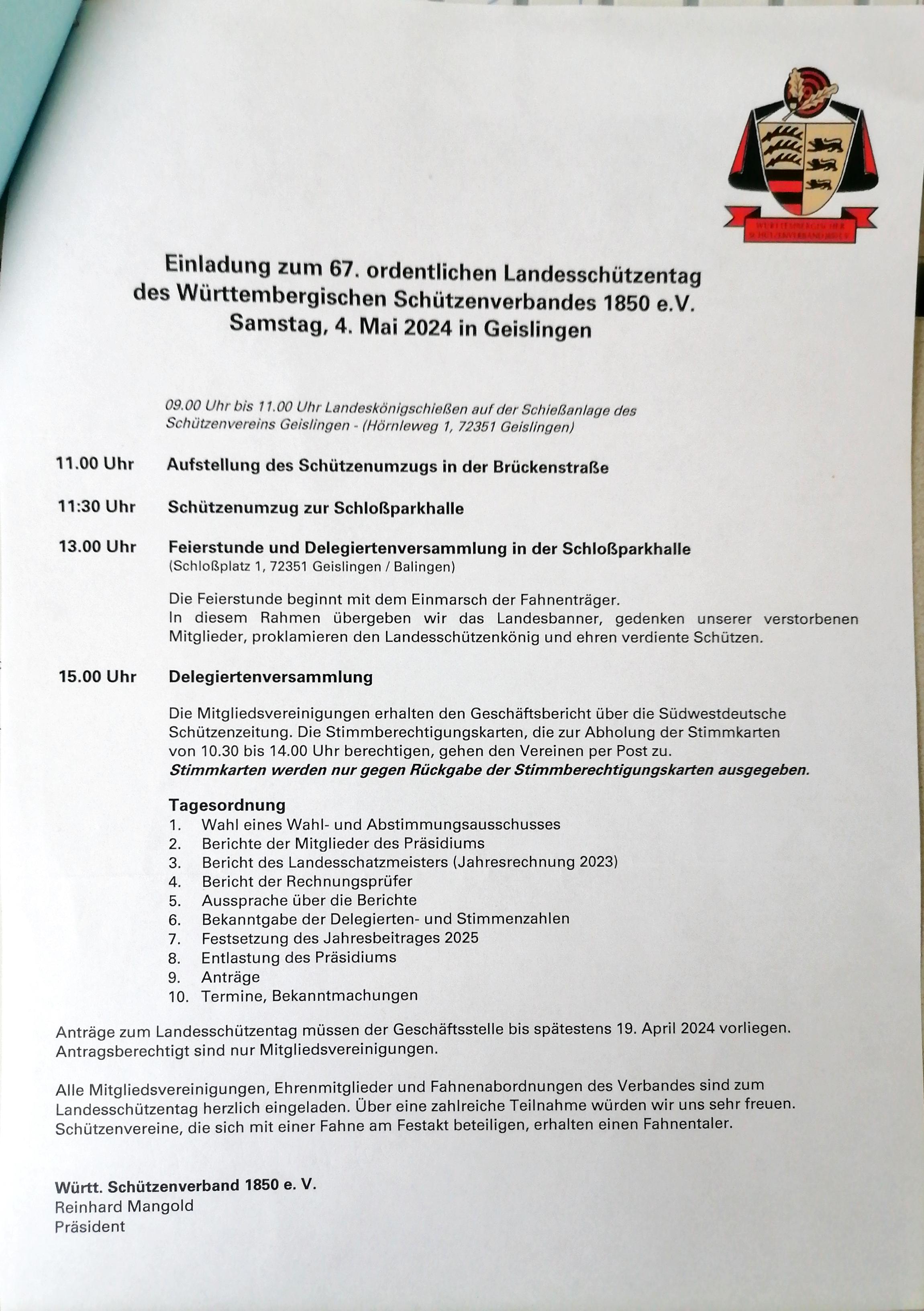 2024 05 04 Einladung Landesschützentag Geislingen